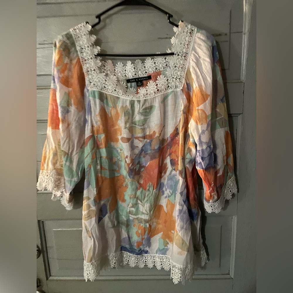 Zac & Rachel Floral Lace Trim Women's Top